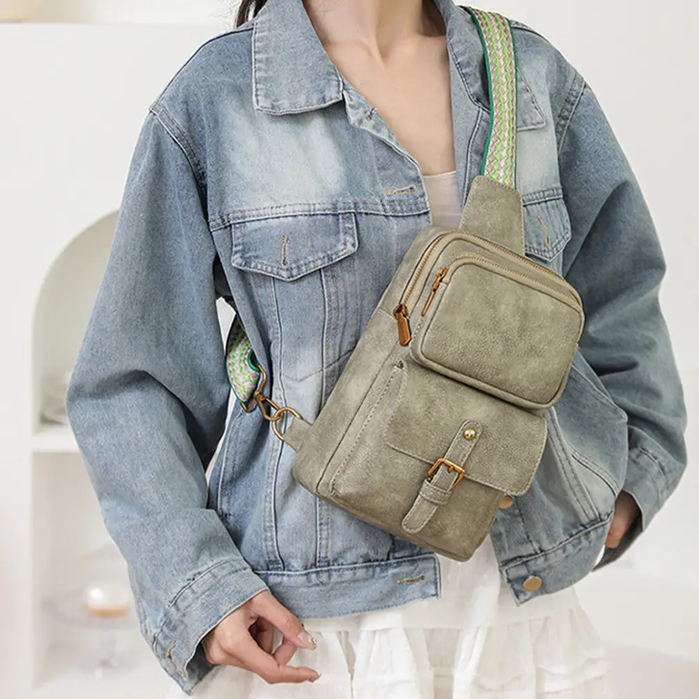 Leather Soft Crossbody Bag Large Capacity Vintage Chest Bag Lightweight Versatile Satchel Bag Outdoor Sports Camping Sling Bag