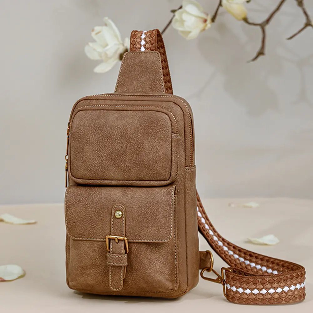 Leather Soft Crossbody Bag Large Capacity Vintage Chest Bag Lightweight Versatile Satchel Bag Outdoor Sports Camping Sling Bag