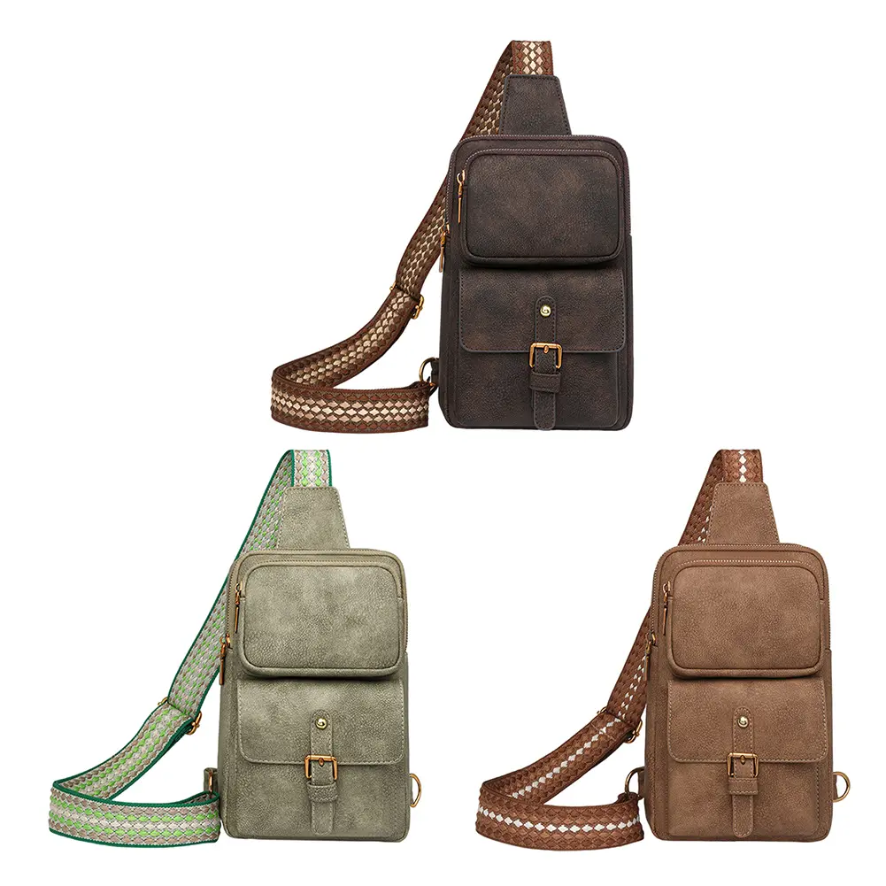 Leather Soft Crossbody Bag Large Capacity Vintage Chest Bag Lightweight Versatile Satchel Bag Outdoor Sports Camping Sling Bag