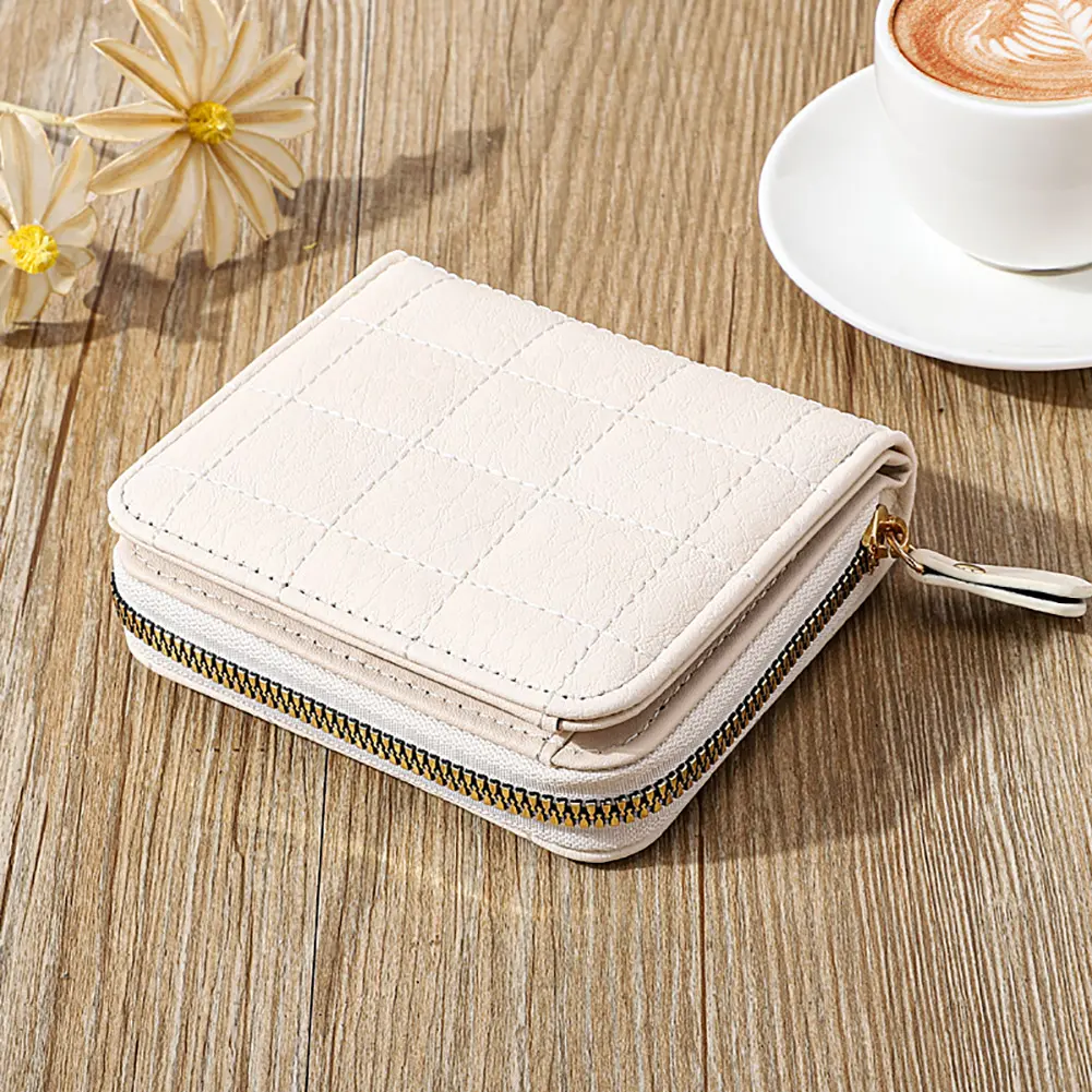 Women PU Leather Plaid Purses Fashion Small Zipper Wallet Fashion Slim Coin Purse Cash Pocket Bag Solid Color Bag for Coins