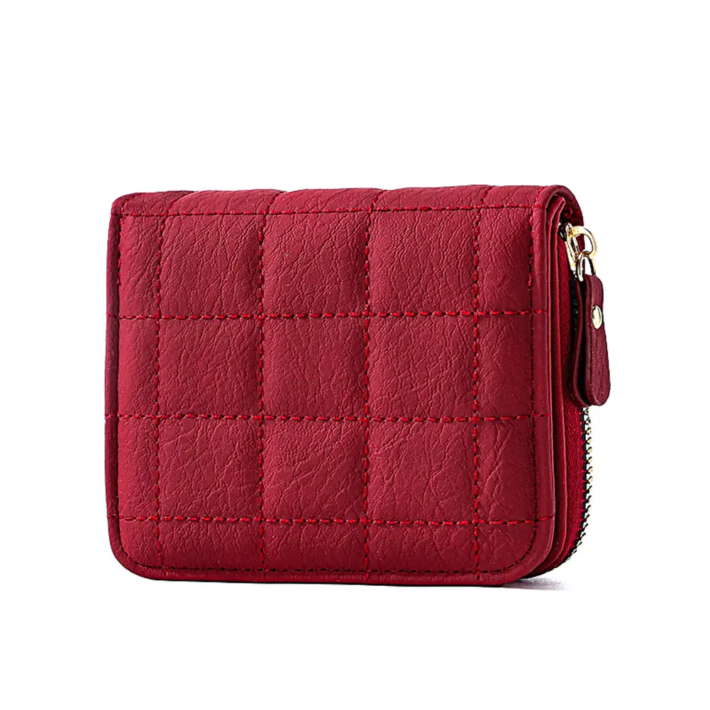 Women PU Leather Plaid Purses Fashion Small Zipper Wallet Fashion Slim Coin Purse Cash Pocket Bag Solid Color Bag for Coins