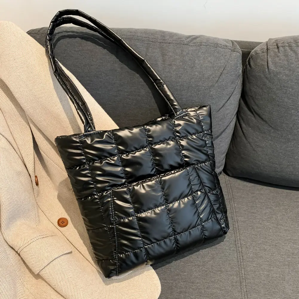Female Creative Puffer Tote Bag Large Capacity Soft Down Cotton Padded Shoulder Bag Trendy for Women Girls for Autumn and Winter