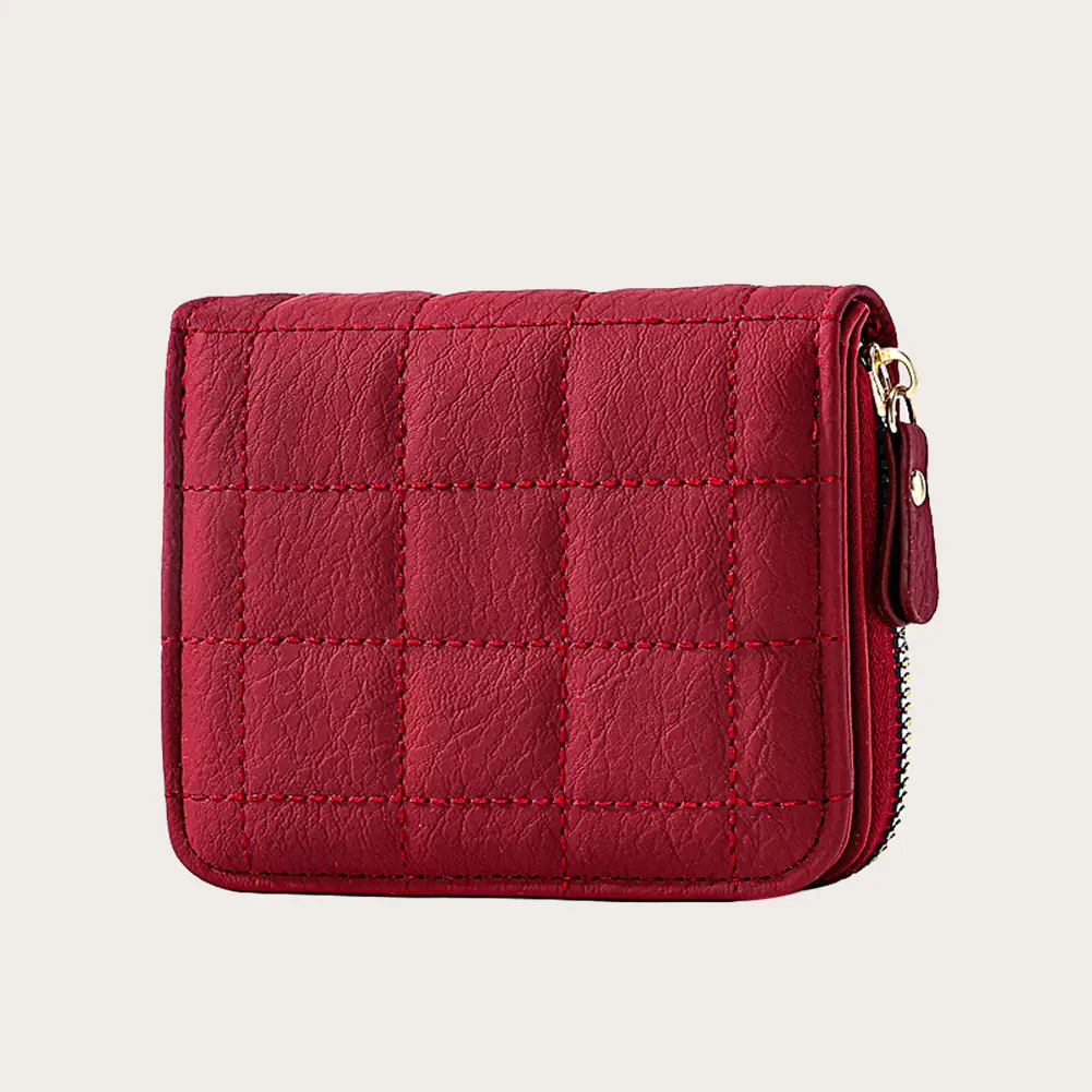 Women PU Leather Plaid Purses Fashion Small Zipper Wallet Fashion Slim Coin Purse Cash Pocket Bag Solid Color Bag for Coins