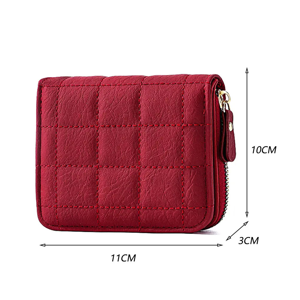 Women PU Leather Plaid Purses Fashion Small Zipper Wallet Fashion Slim Coin Purse Cash Pocket Bag Solid Color Bag for Coins