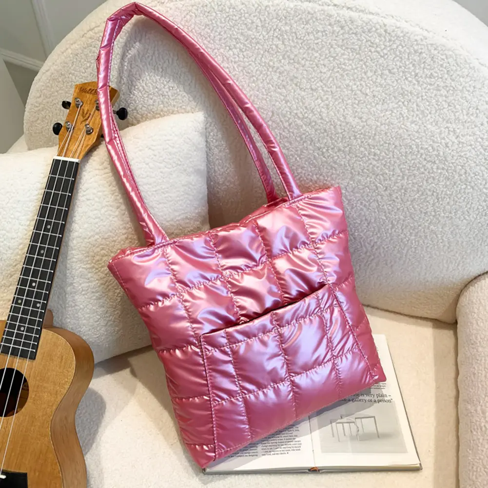 Female Creative Puffer Tote Bag Large Capacity Soft Down Cotton Padded Shoulder Bag Trendy for Women Girls for Autumn and Winter