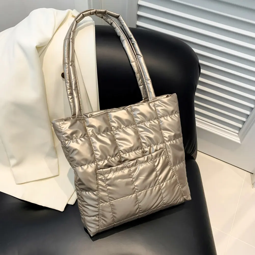 Female Creative Puffer Tote Bag Large Capacity Soft Down Cotton Padded Shoulder Bag Trendy for Women Girls for Autumn and Winter
