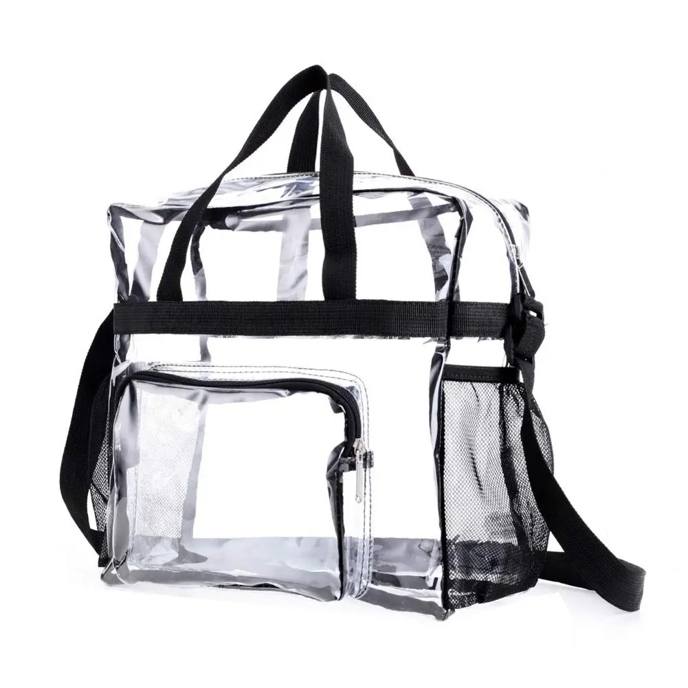 Women Transparent Tote Bag PVC Fashion Shoulder Bag Large Capacity Casual Satchel Bag Adjustable Strap Travel Tote Bag