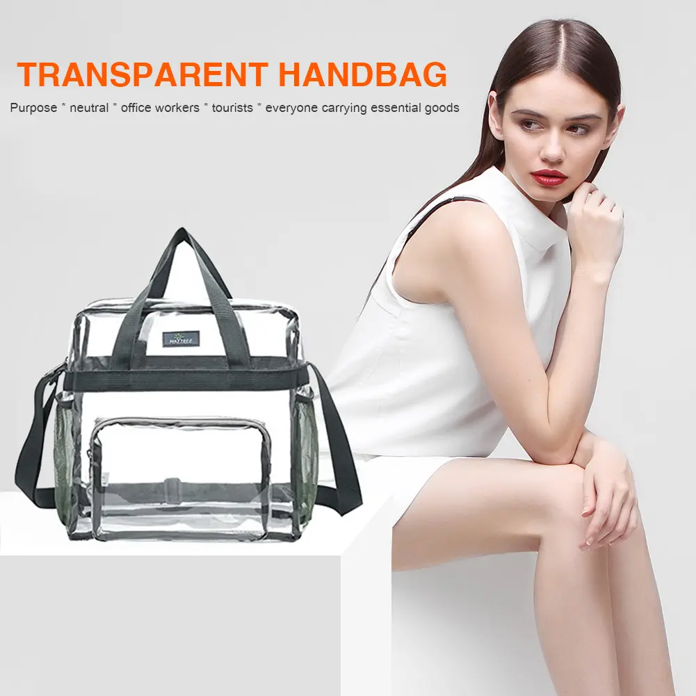 Women Transparent Tote Bag PVC Fashion Shoulder Bag Large Capacity Casual Satchel Bag Adjustable Strap Travel Tote Bag