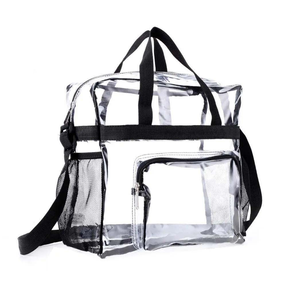 Women Transparent Tote Bag PVC Fashion Shoulder Bag Large Capacity Casual Satchel Bag Adjustable Strap Travel Tote Bag