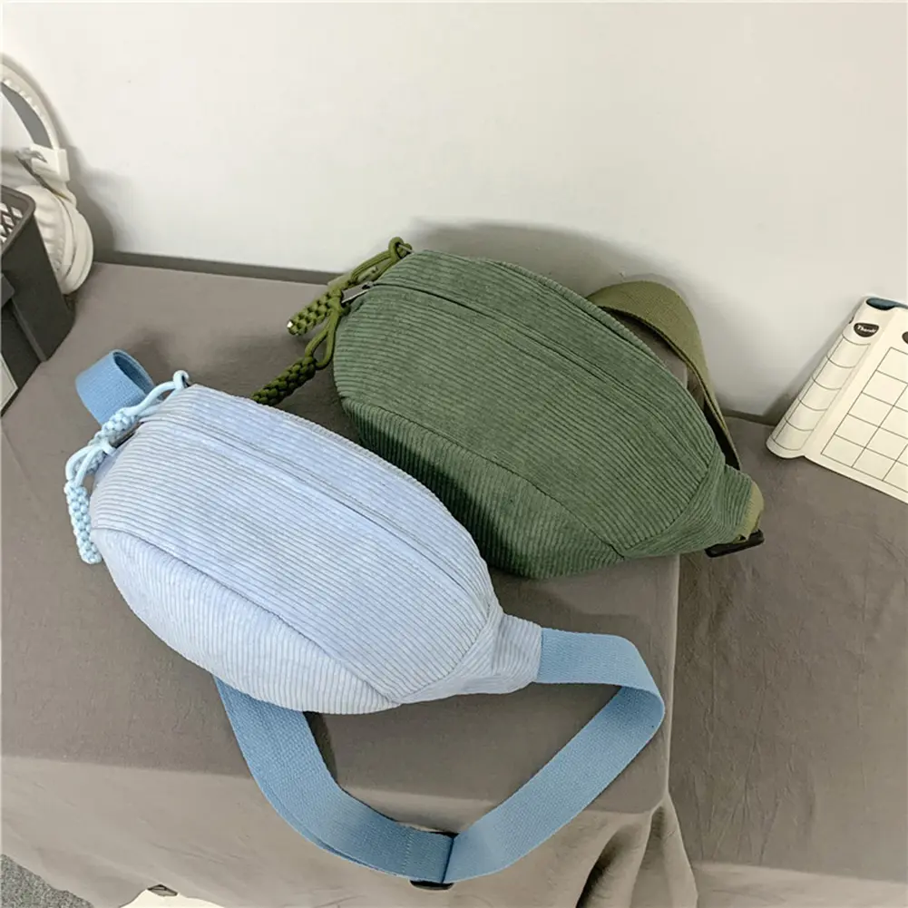 Women Fanny Pack Large Capacity Corduroy Chest Bag Solid Color Shoulder Bag Adjustable Strap Multifunction Stylish Satchel Bag