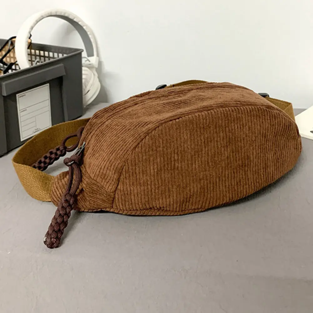 Women Fanny Pack Large Capacity Corduroy Chest Bag Solid Color Shoulder Bag Adjustable Strap Multifunction Stylish Satchel Bag