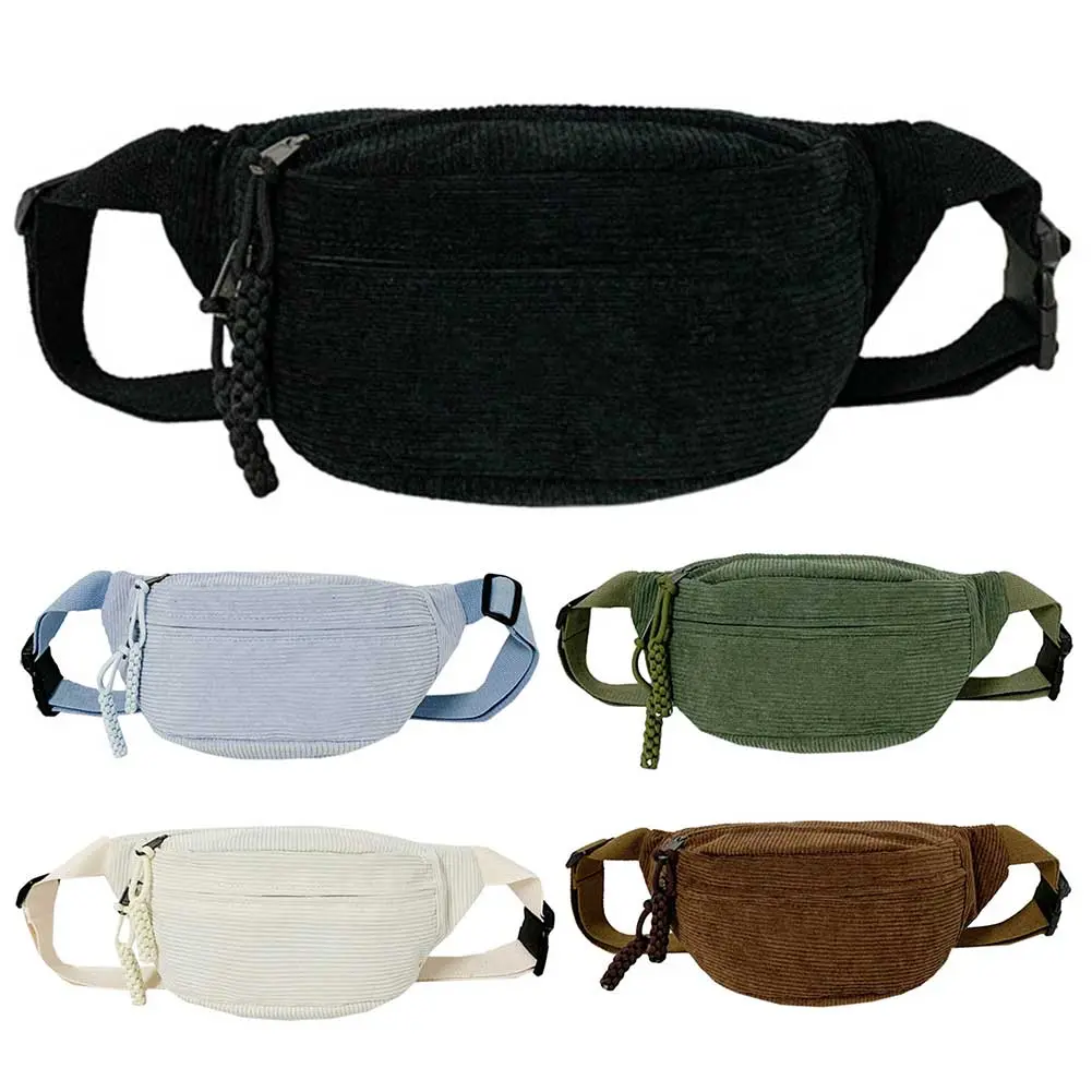 Women Fanny Pack Large Capacity Corduroy Chest Bag Solid Color Shoulder Bag Adjustable Strap Multifunction Stylish Satchel Bag