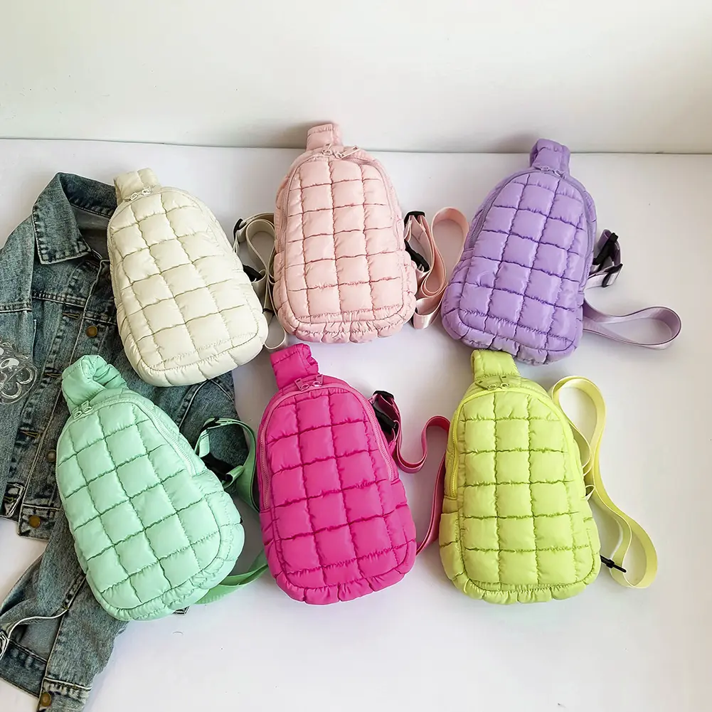 Women Quilted Chest Bag Puffer Crossbody Sling Bag Adjustable Strap Simple Shoulder Bag Casual Waist Pack Outdoor Travel Bag