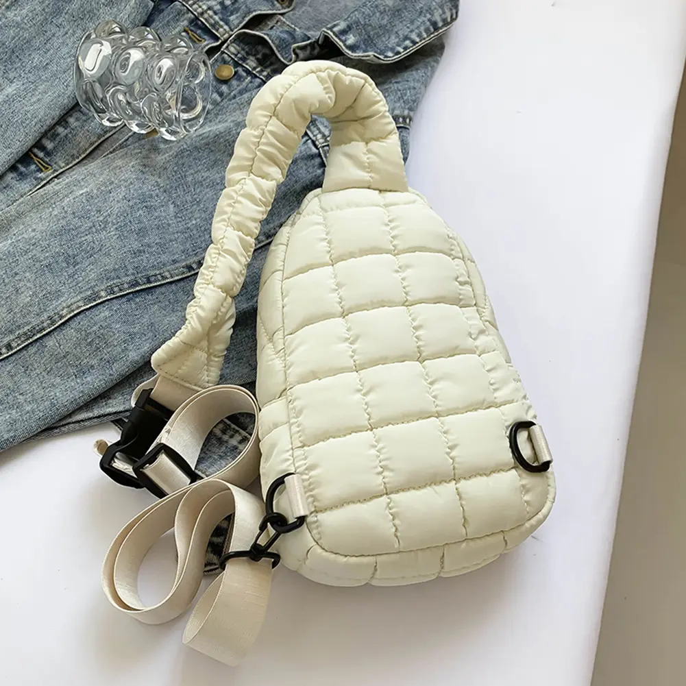 Women Quilted Chest Bag Puffer Crossbody Sling Bag Adjustable Strap Simple Shoulder Bag Casual Waist Pack Outdoor Travel Bag