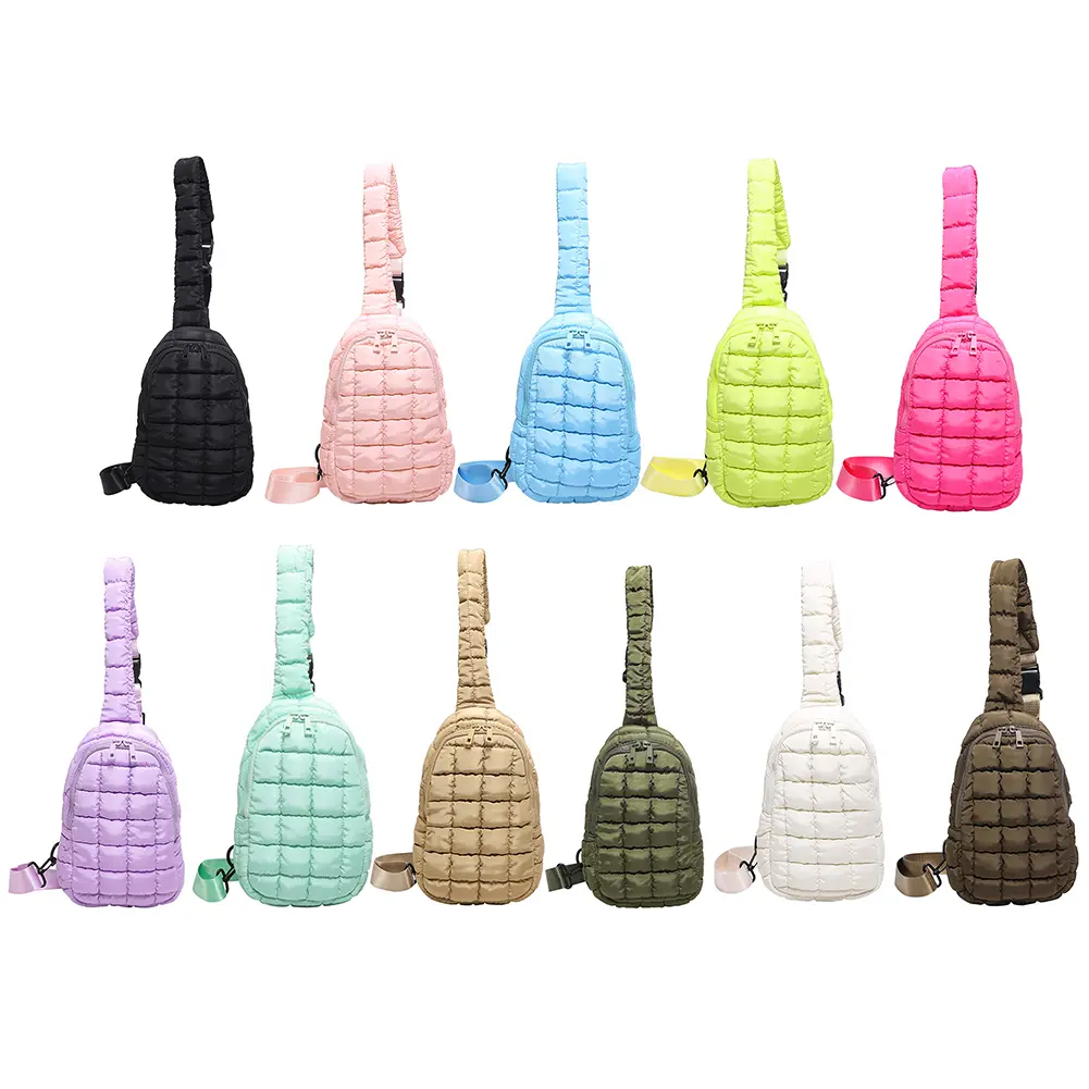 Women Quilted Chest Bag Puffer Crossbody Sling Bag Adjustable Strap Simple Shoulder Bag Casual Waist Pack Outdoor Travel Bag