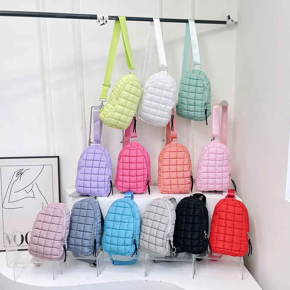 Women Travel Crossbody Bag Solid Color Fashion Waist Pack Adjustable Strap Cloud Chest Bag Puffer Satchel Bag for Party Vacation