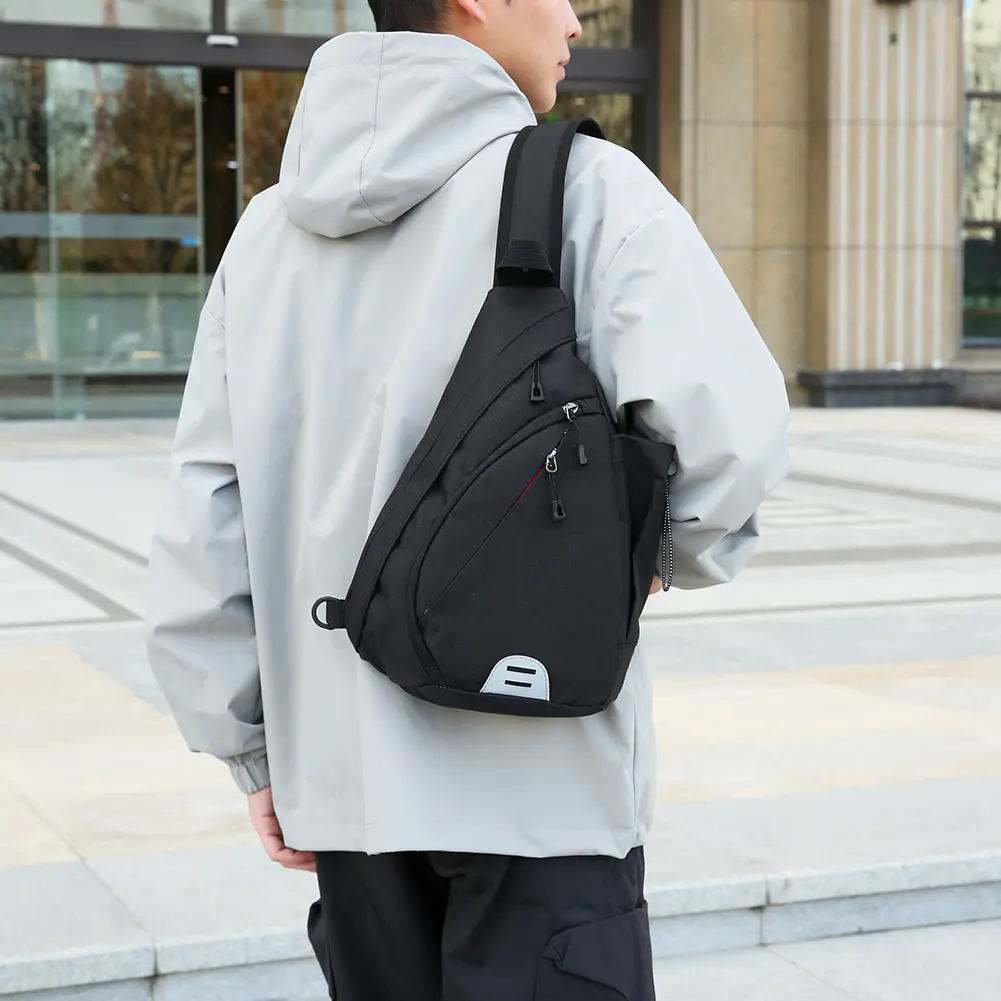 Men Nylon Crossbody Bag with Headphone Hole Versatile Shoulder Bag Wear Resist Oxford Cloth Sling Bag Outdoor Zipper Phone Pouch