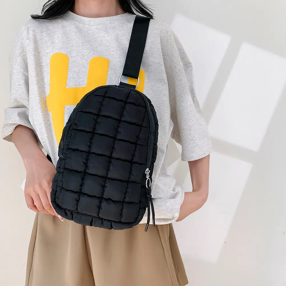 Women Travel Crossbody Bag Solid Color Fashion Waist Pack Adjustable Strap Cloud Chest Bag Puffer Satchel Bag for Party Vacation