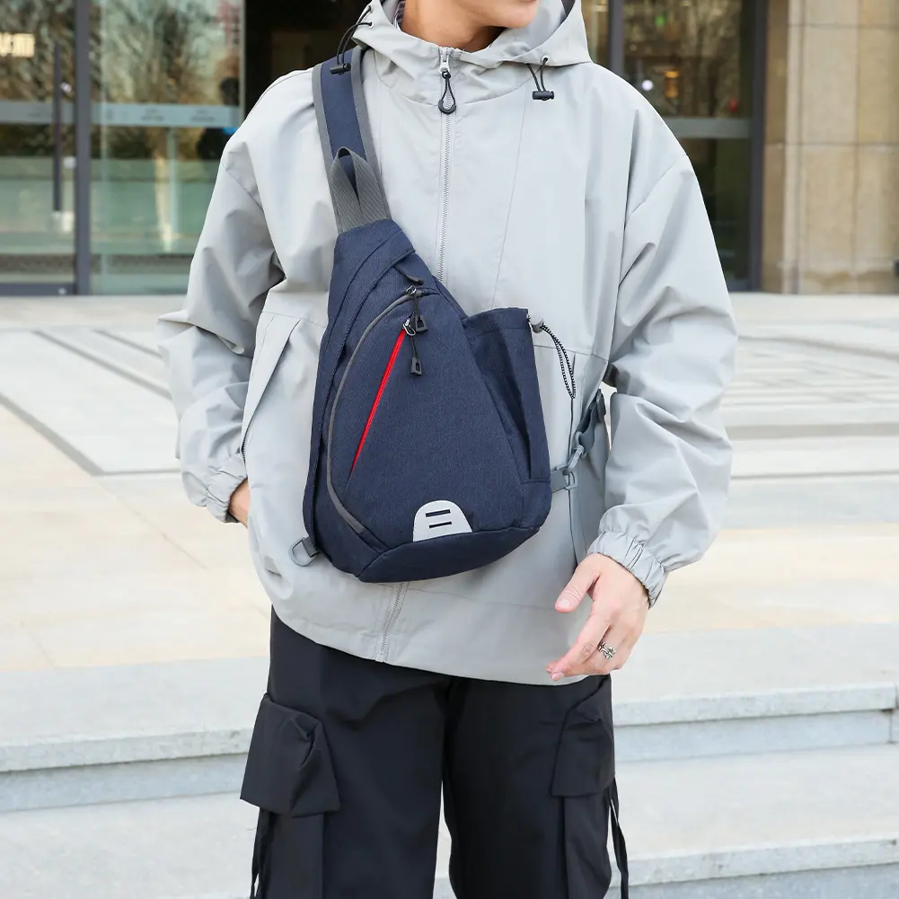 Men Nylon Crossbody Bag with Headphone Hole Versatile Shoulder Bag Wear Resist Oxford Cloth Sling Bag Outdoor Zipper Phone Pouch