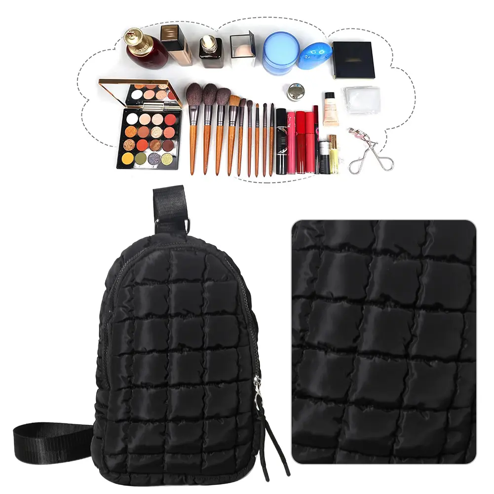 Women Travel Crossbody Bag Solid Color Fashion Waist Pack Adjustable Strap Cloud Chest Bag Puffer Satchel Bag for Party Vacation