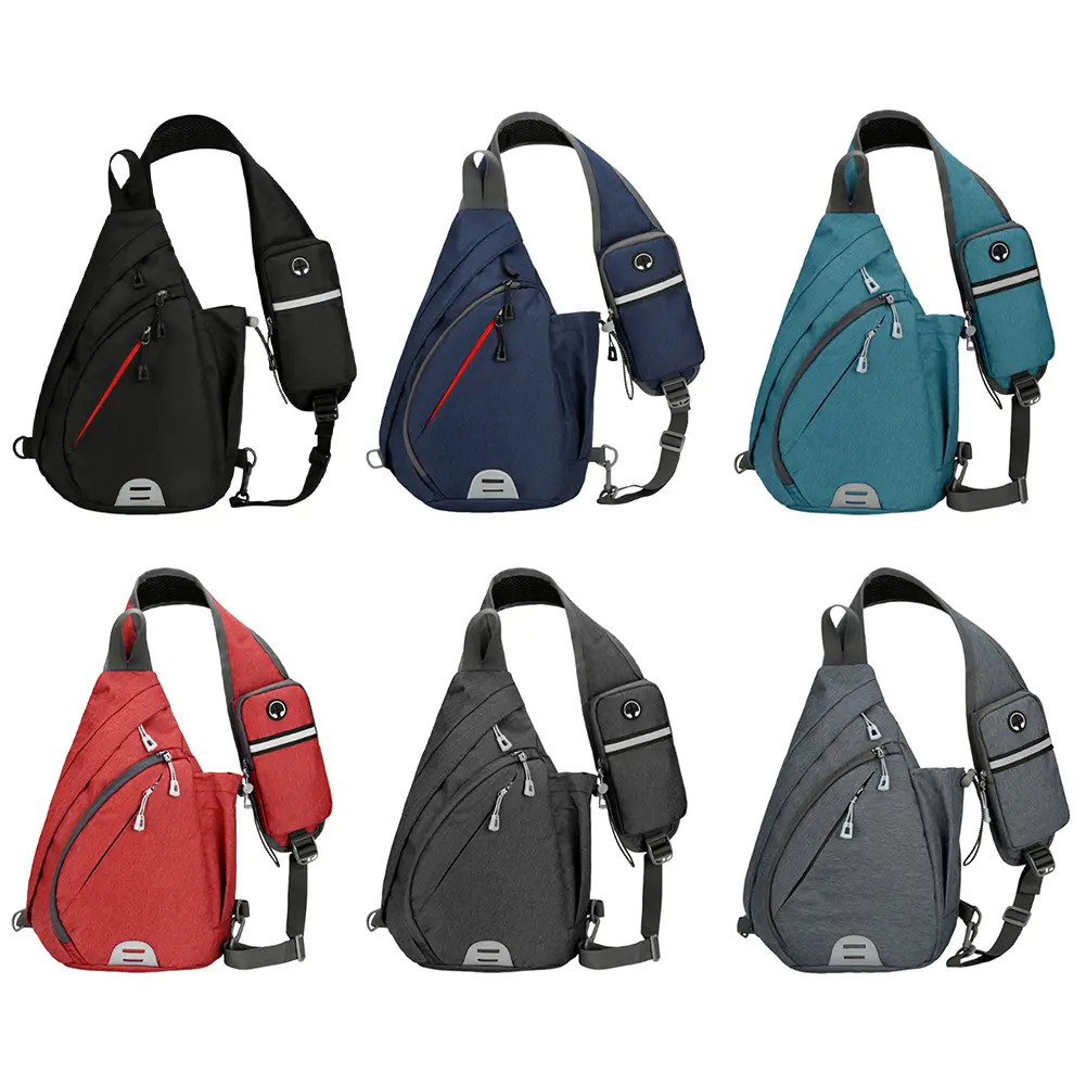 Men Nylon Crossbody Bag with Headphone Hole Versatile Shoulder Bag Wear Resist Oxford Cloth Sling Bag Outdoor Zipper Phone Pouch