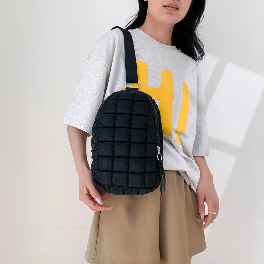 Women Travel Crossbody Bag Solid Color Fashion Waist Pack Adjustable Strap Cloud Chest Bag Puffer Satchel Bag for Outdoor Travel