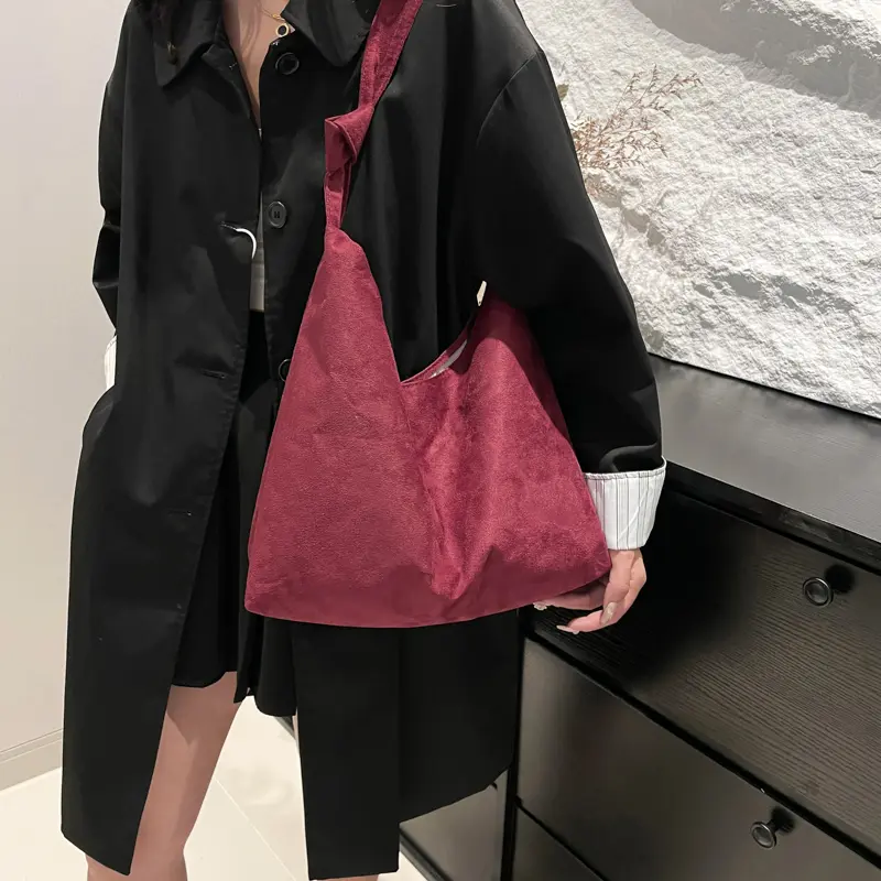 Retro Suede Shoulder Bag Fashion Underarm Bag Trendy Crescent Bag for Women Work Shopping Travel Winter Fall
