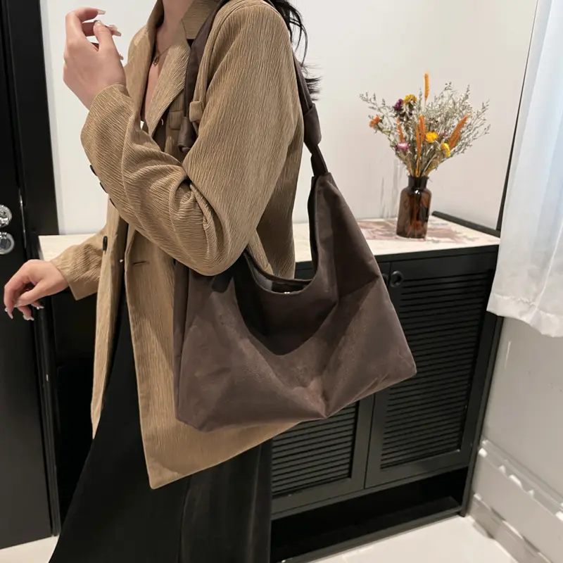 Retro Suede Shoulder Bag Fashion Underarm Bag Trendy Crescent Bag for Women Work Shopping Travel Winter Fall