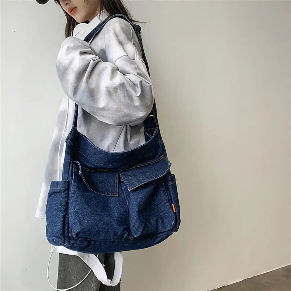 Japanese Shoulder Bags Retro Denim Large Capacity Women Travel Crossbody Handbag for Women Travel School Office