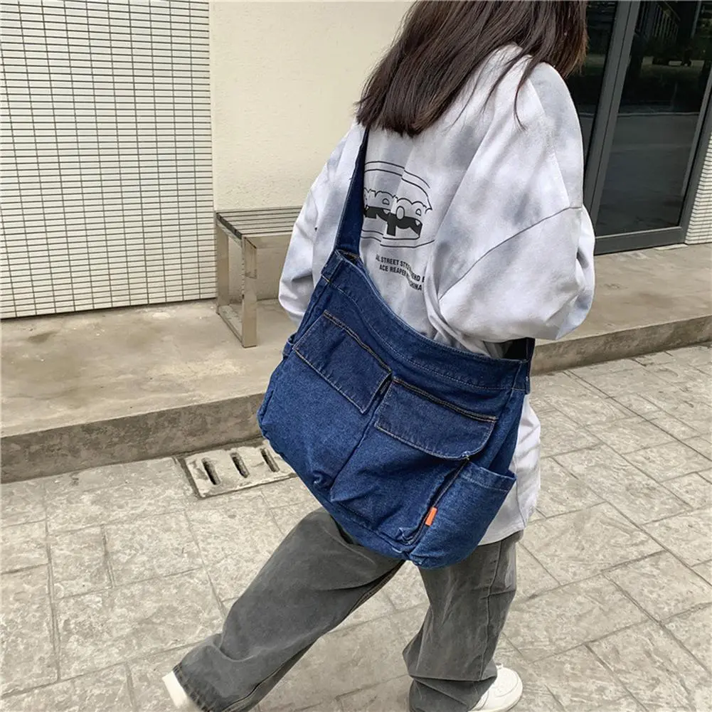 Japanese Shoulder Bags Retro Denim Large Capacity Women Travel Crossbody Handbag for Women Travel School Office