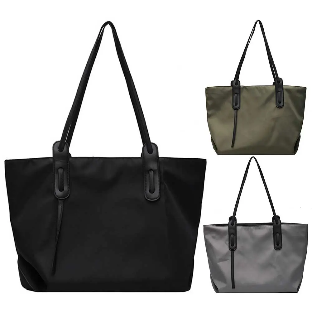 Handbag for Women Nylon Large Capacity Shoulder Bag with Zipper Satchel Purse Solid Color for Work Travel Shopping Shopper Bag
