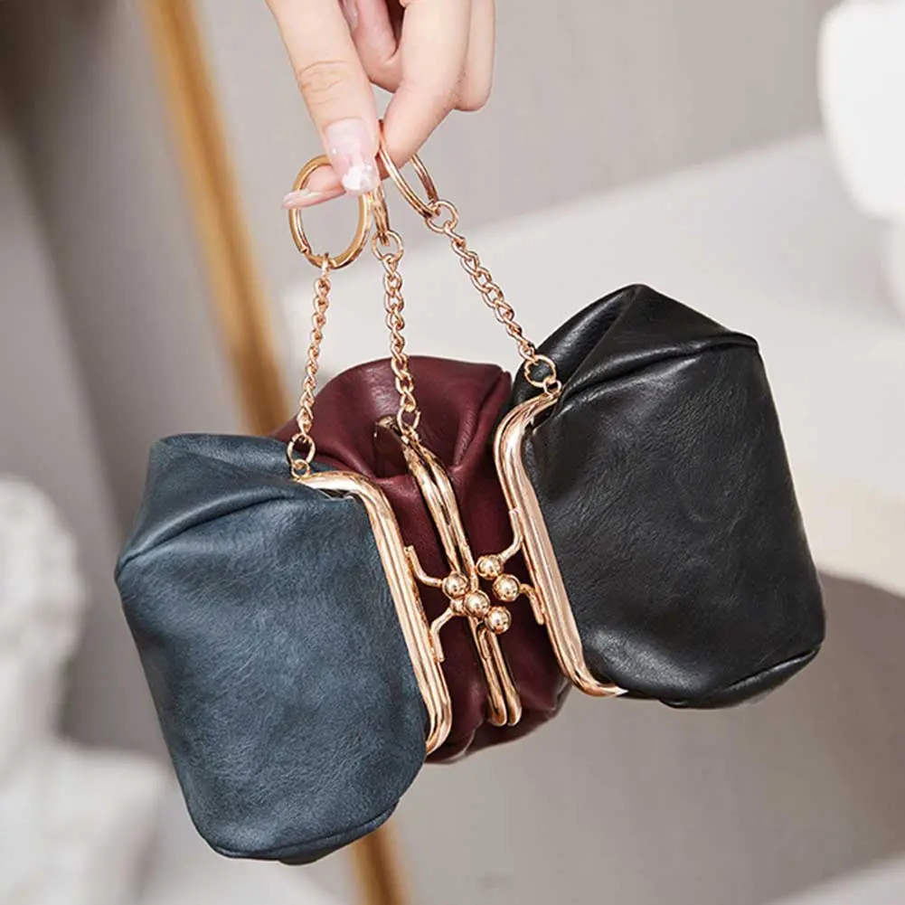 Women Retro Clip Coin Purse Kiss Lock Small Storage Bag PU Leather Cute Clasp Wallet Women Shopping Work Date Bag