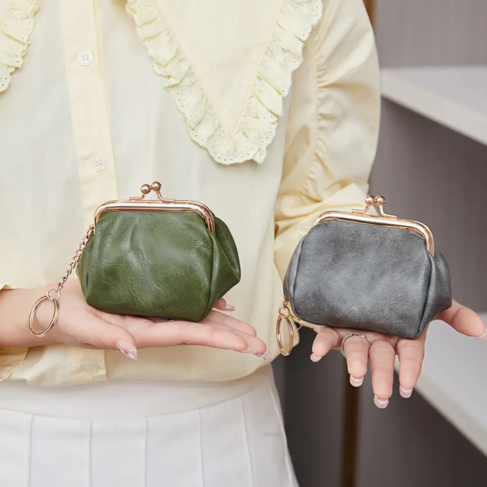 Women Retro Clip Coin Purse Kiss Lock Small Storage Bag PU Leather Cute Clasp Wallet Women Shopping Work Date Bag