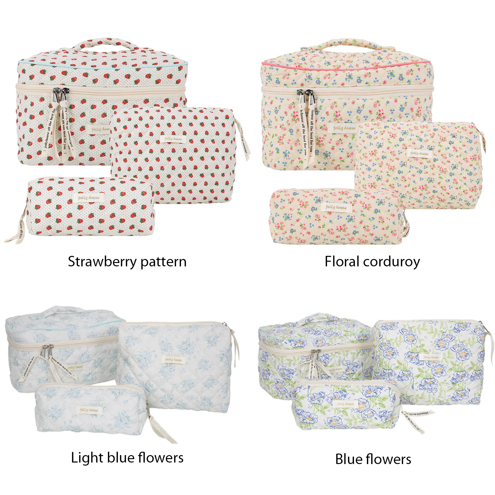 3Pcs Cosmetic Bag with Zipper Quilted Makeup Organizer Storage Bag Large Capacity Cosmetic Organizer Case for Women Girls
