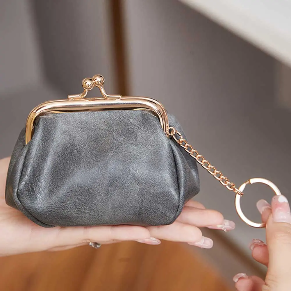 Women Retro Clip Coin Purse Kiss Lock Small Storage Bag PU Leather Cute Clasp Wallet Women Shopping Work Date Bag