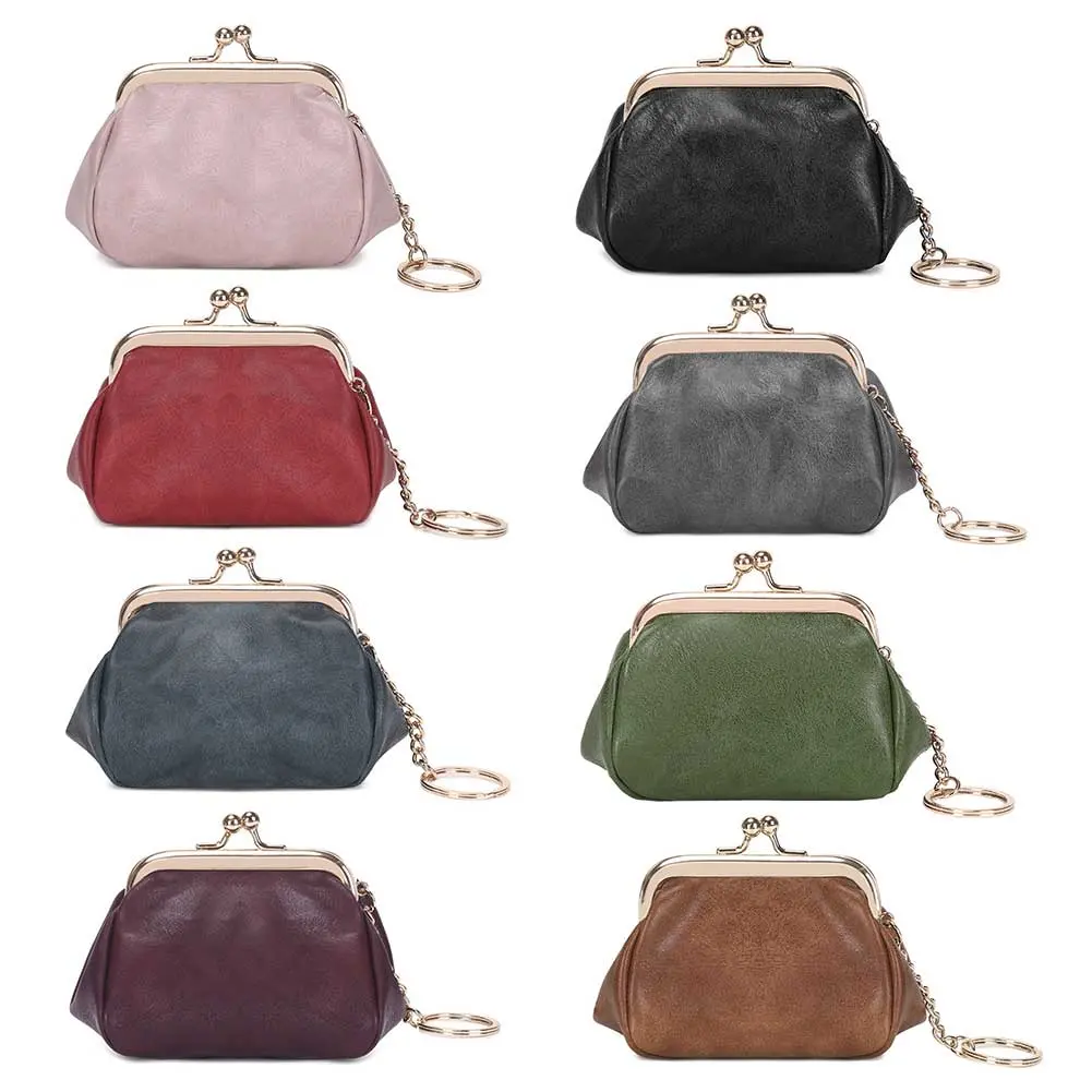 Women Retro Clip Coin Purse Kiss Lock Small Storage Bag PU Leather Cute Clasp Wallet Women Shopping Work Date Bag