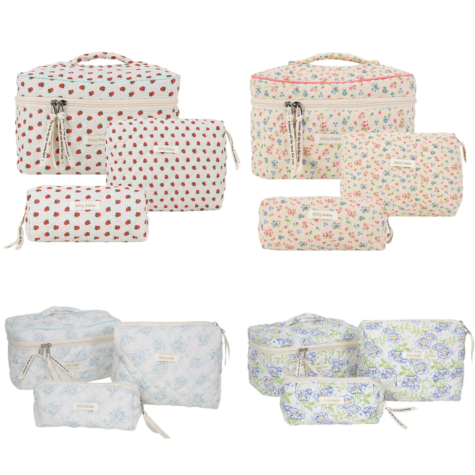 3Pcs Cosmetic Bag with Zipper Quilted Makeup Organizer Storage Bag Large Capacity Cosmetic Organizer Case for Women Girls