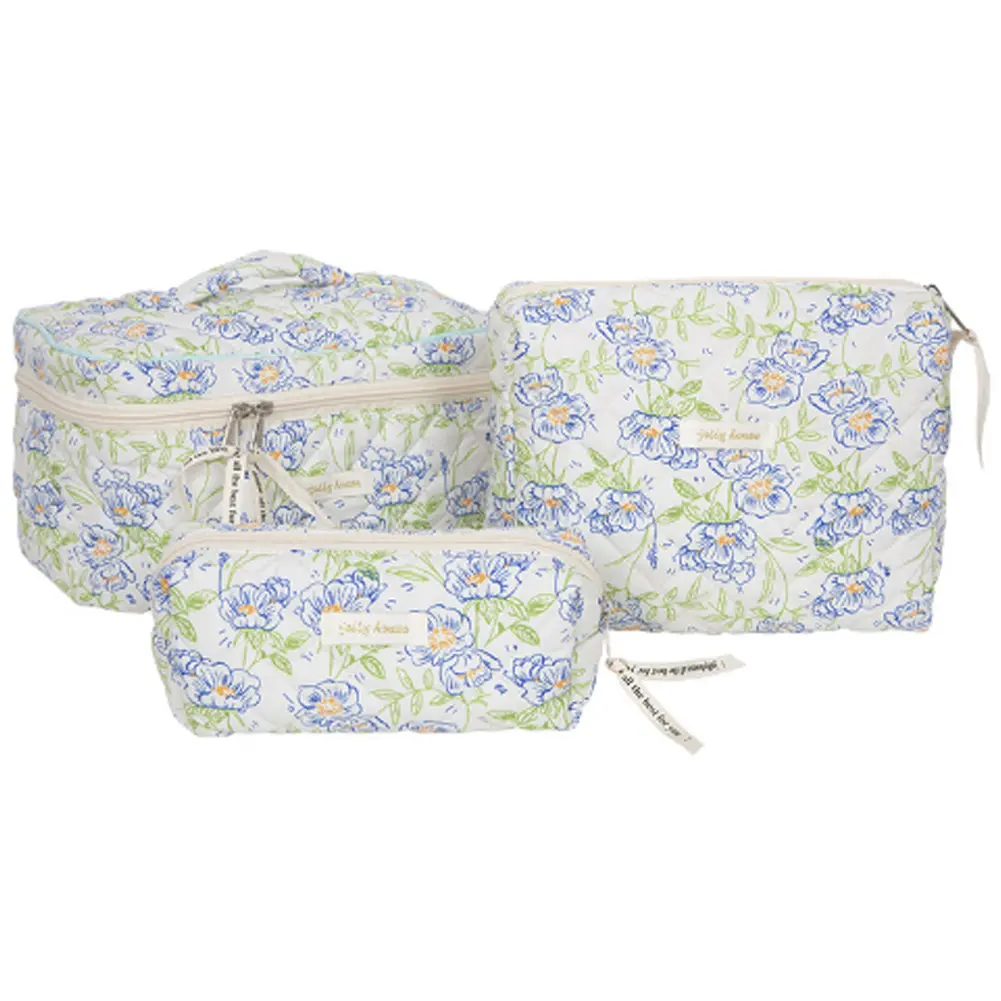 3Pcs Cosmetic Bag with Zipper Quilted Makeup Organizer Storage Bag Large Capacity Cosmetic Organizer Case for Women Girls