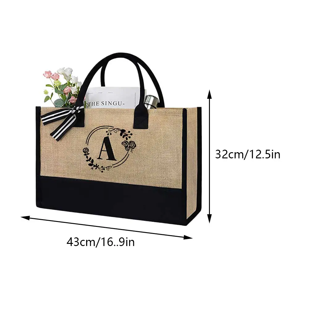 Women Jute Tote Bag Summer Beach Bag Large Capacity Personalized Tote Bag Fashion Shopping Bag for Teachers Friends Bridesmaids