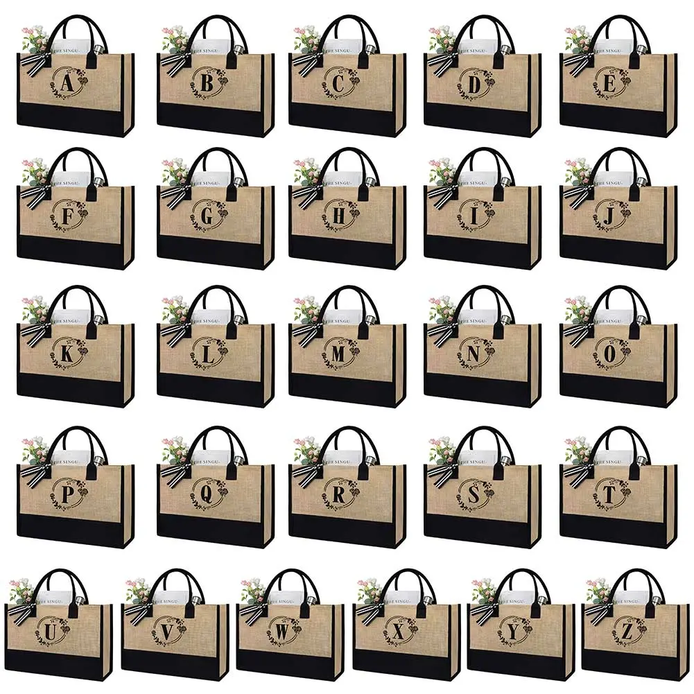 Women Jute Tote Bag Summer Beach Bag Large Capacity Personalized Tote Bag Fashion Shopping Bag for Teachers Friends Bridesmaids