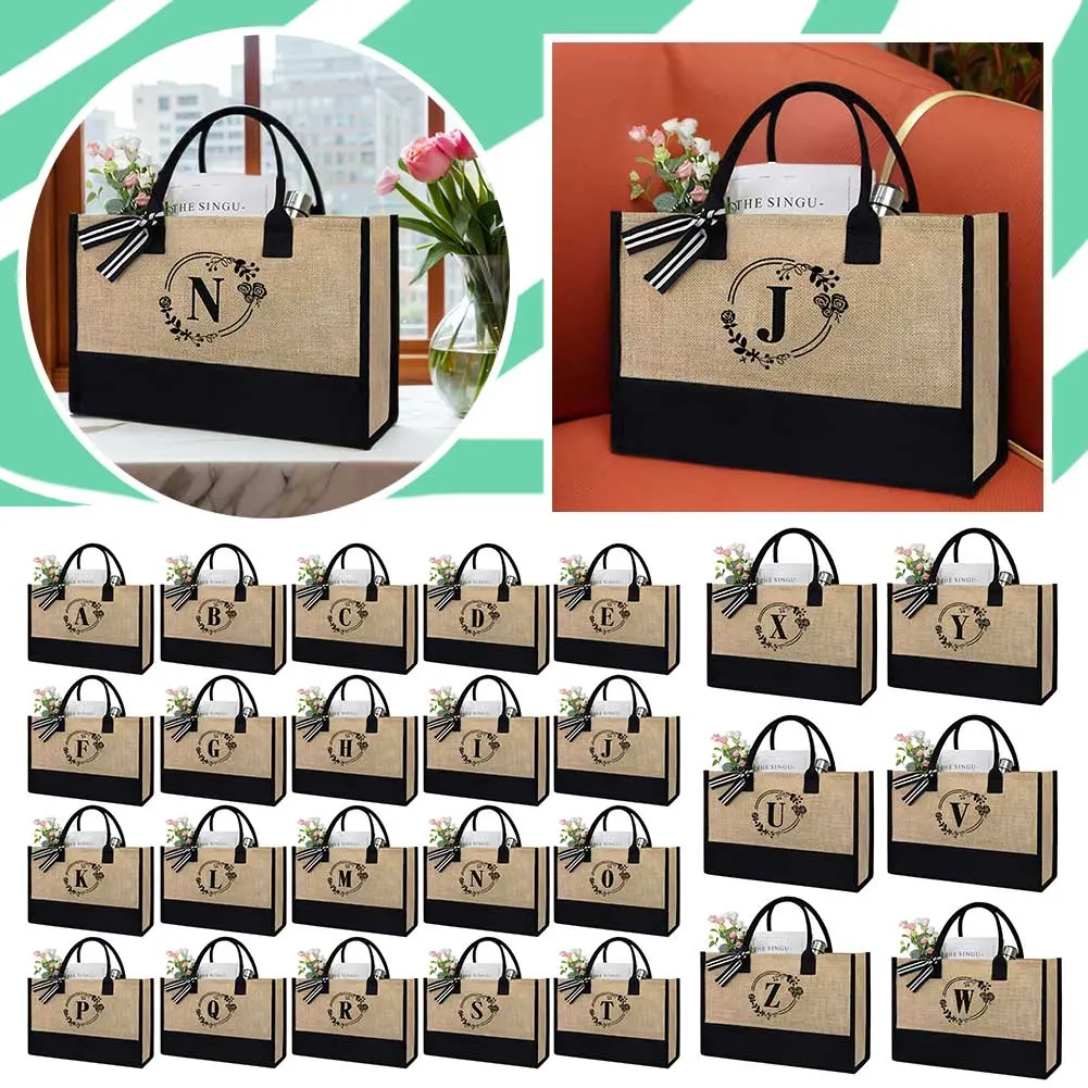 Women Jute Tote Bag Summer Beach Bag Large Capacity Fashion Shopping Bag Linen Travel Handbag for Teachers Friends Bridesmaids