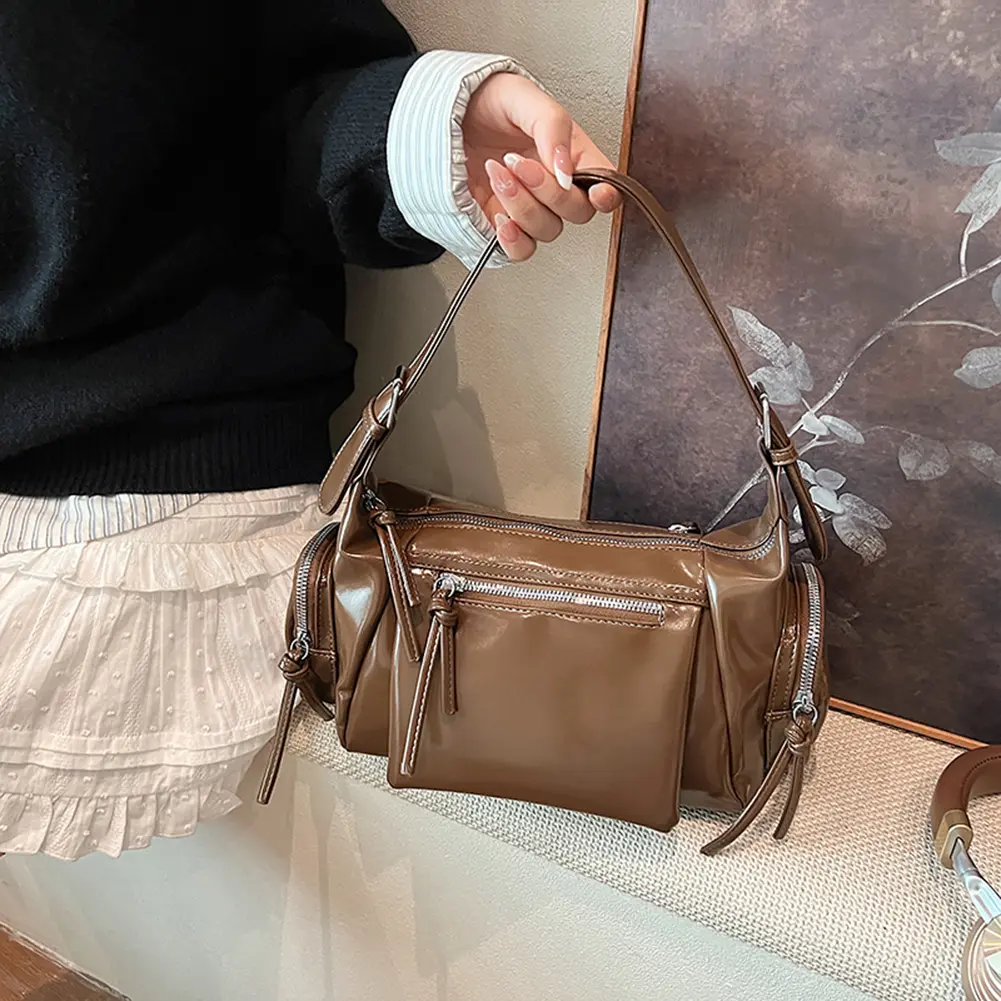 Underarm Bag Soft PU Leather Hobo Bag Multi-Pocket Tote Bag Trendy for Women Work Shopping Travel