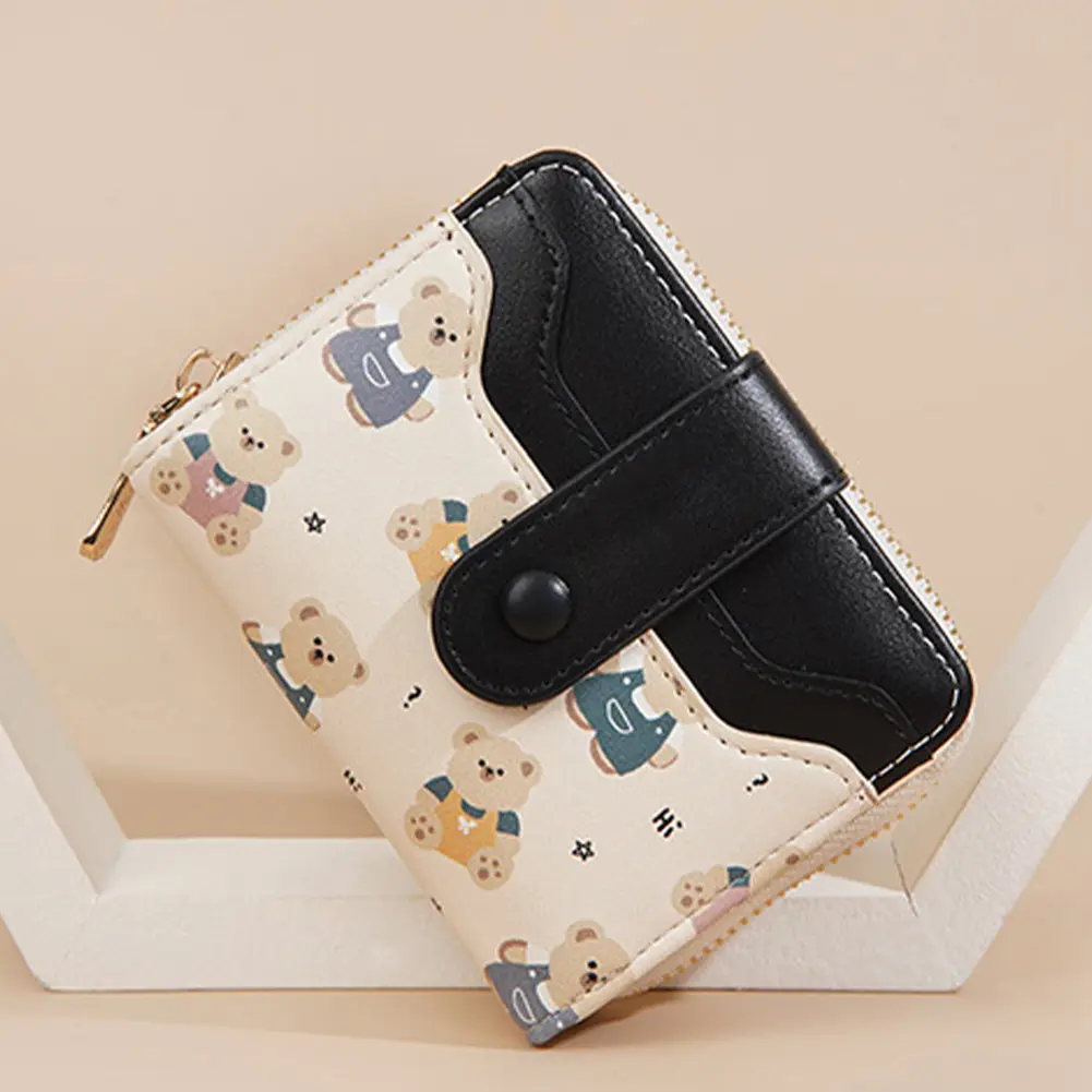 Cute Bear Credit Card Holder PU Leather Slim Coin Purse Clutch Bag for Women Girls