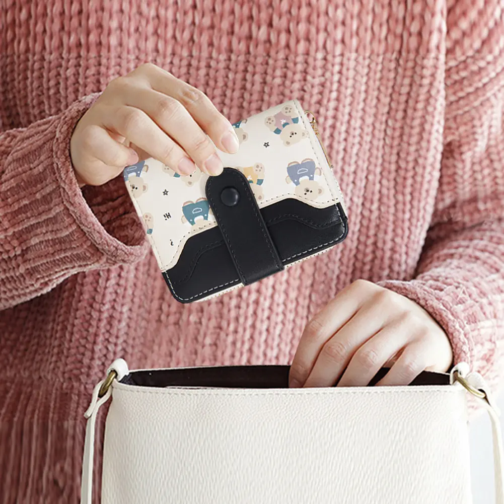 Cute Bear Credit Card Holder PU Leather Slim Coin Purse Clutch Bag for Women Girls
