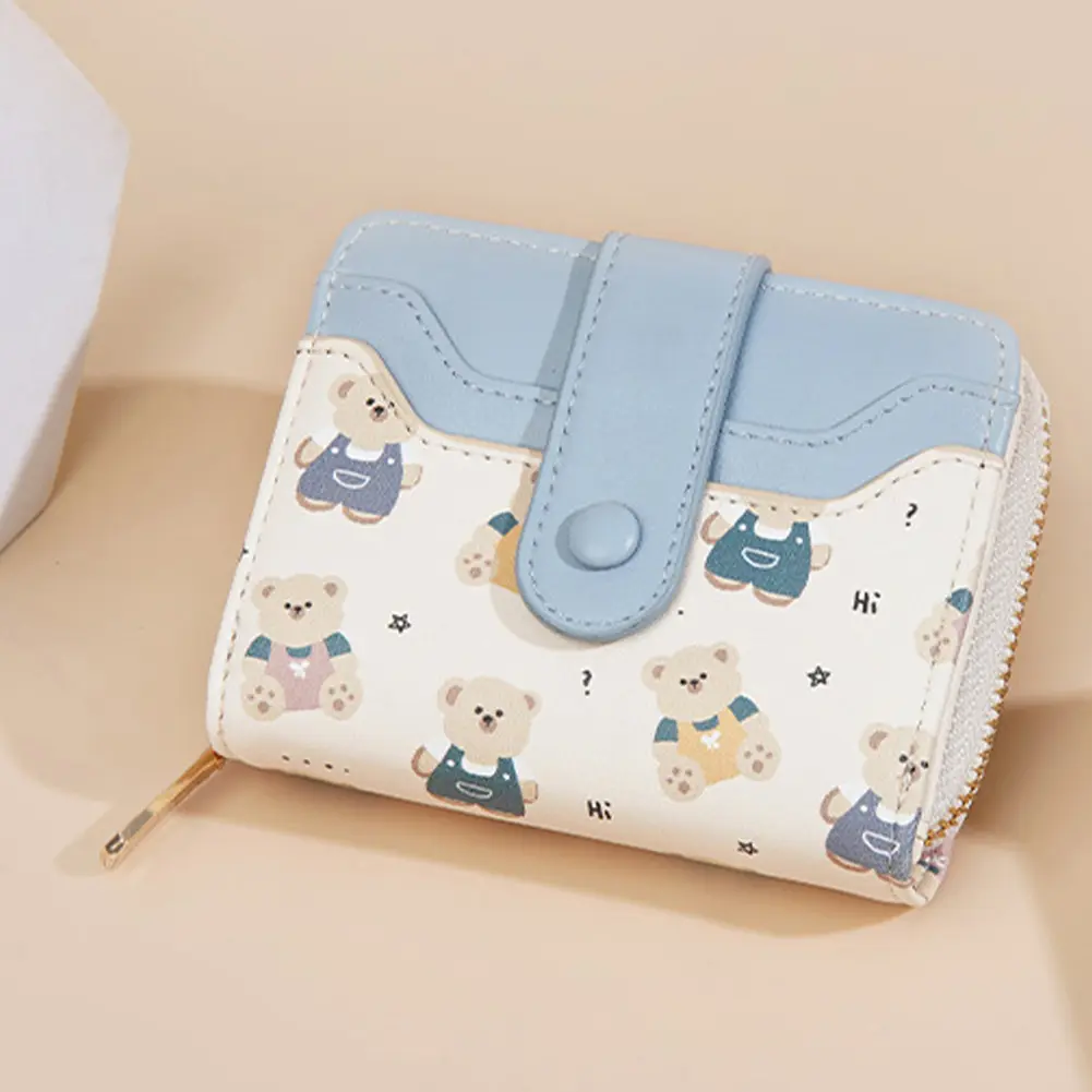 Cute Bear Credit Card Holder PU Leather Slim Coin Purse Clutch Bag for Women Girls