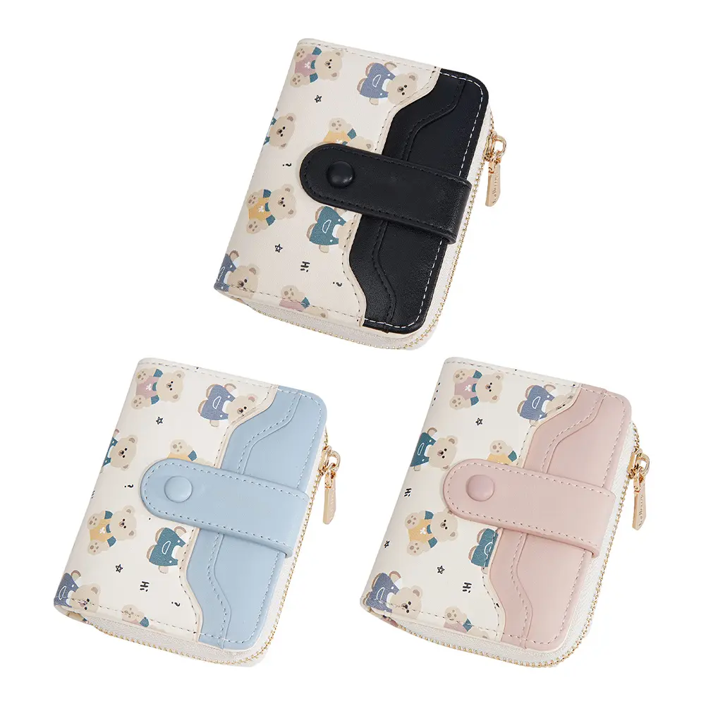 Cute Bear Credit Card Holder PU Leather Slim Coin Purse Clutch Bag for Women Girls