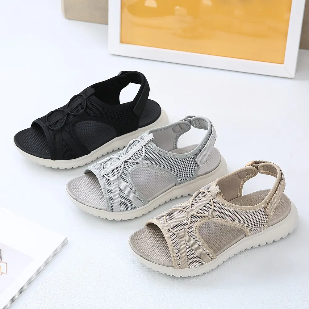 Women Summer Orthopaedic Sandals Comfortable Flat Sandals Soft Footbed Slip On Mesh Sandals Adjustable Ankle for Outdoor Travel