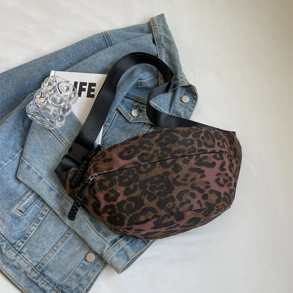 Leopard Print Waist Bag Fashion Chest Bag Large Capacity Stylish Waist Pack Zip Closure Trendy Fanny Pack Outdoor Travel Bag