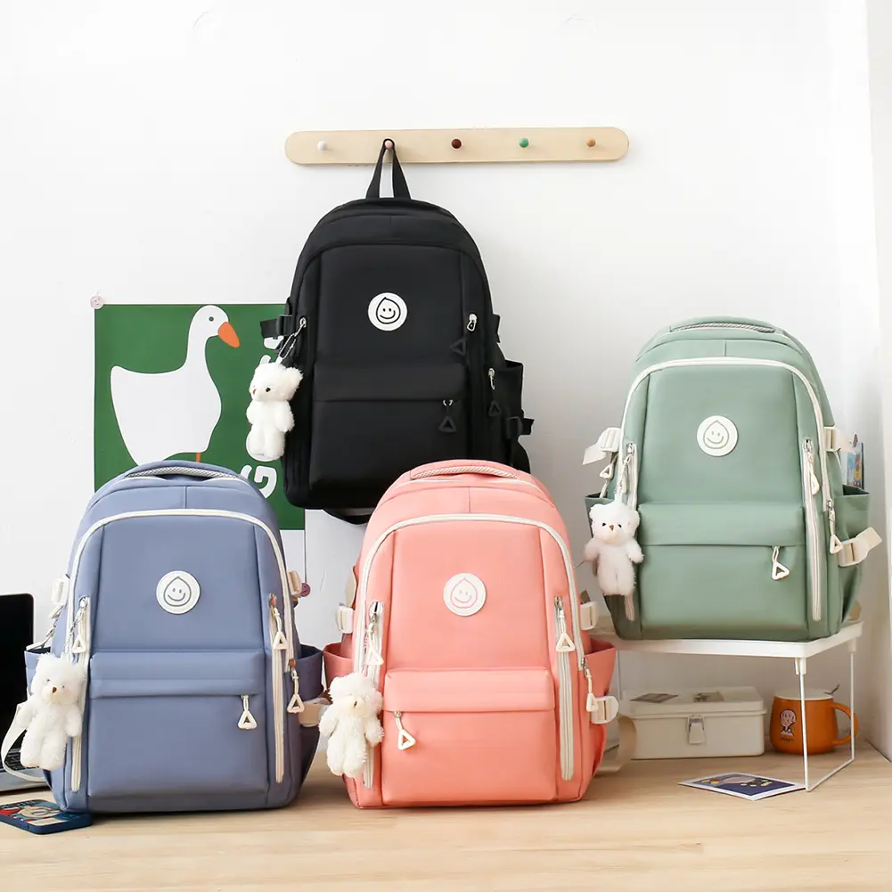 5pcs Backpack Combo Set Large Capacity Patchwork Handbag Canvas with Pendant for Primary Middle School Students
