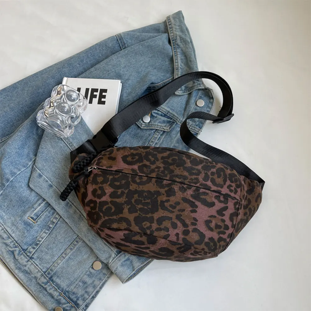 Leopard Print Waist Bag Fashion Chest Bag Large Capacity Stylish Waist Pack Zip Closure Trendy Fanny Pack Outdoor Travel Bag
